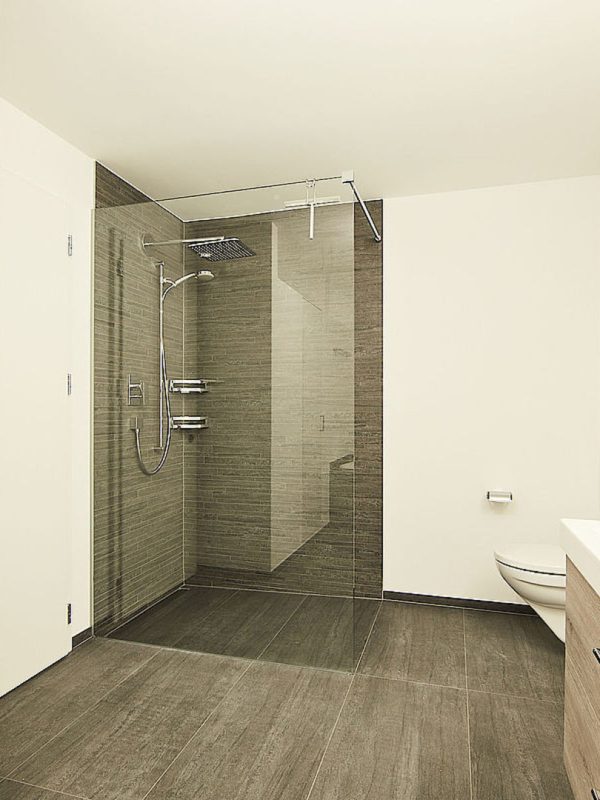Walk-In Duschtrennwand mit horizontaler Stabilisationsstange